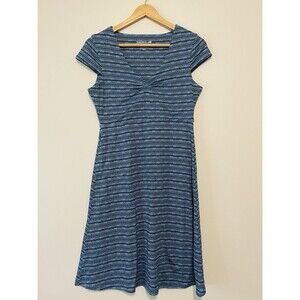 Toad & Co Rosemarie Dress S Organic Cotton Blend Cap Sleeve V Neck Blue Pocket